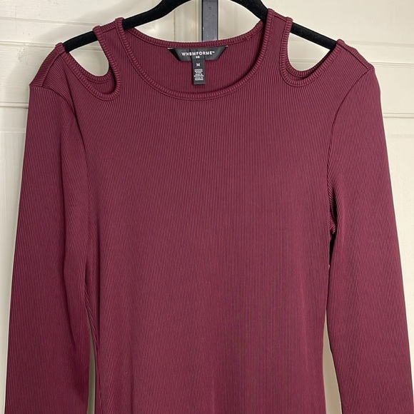 WHBM® FORME Rib Long Sleeve Cutout Dress Size Medium Burgundy - Picture 2 of 10